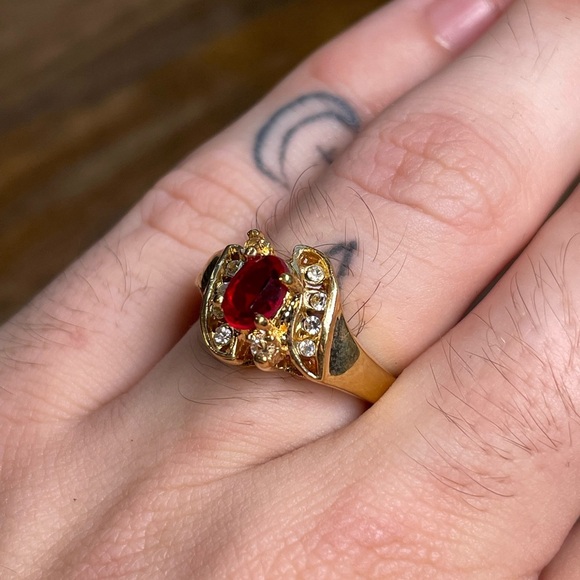 Vintage Deadstock 24KT Gold Filled Ring with Natural Tourmaline & Quartz Crystal - Picture 3 of 7